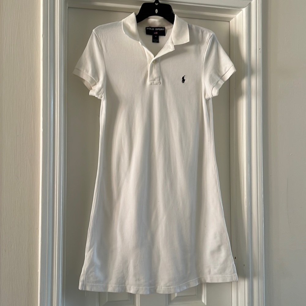 White Cotton Short-Sleeve Polo Dress by Ralph Lauren Size M